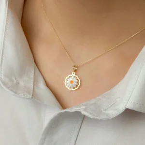 آویز گردنبند طلا مدل بابونه سواروسکی